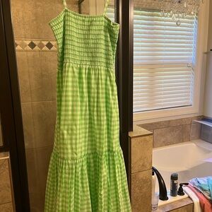 J. Crew Lime Green Gingham Maxi Dress